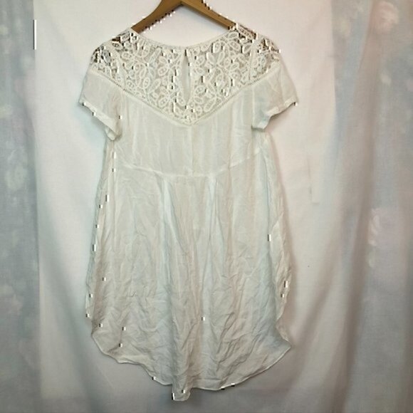 MILLAU LF White Crochet Lace High Low Hi-Lo Sheer Rayon Cotton Button Top Blouse - Picture 10 of 10